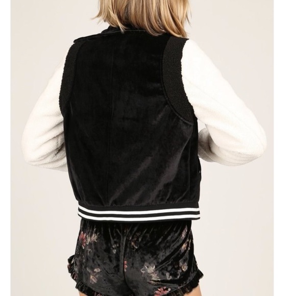 Velvet Sherpa Contrast Moto Jacket Brown - Picture 6 of 7